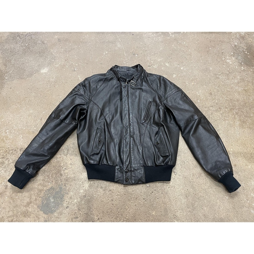 Vintage Reed Sportswear Jacket Mens 44 Black Leather Bomber‎ Made in Korea Biker